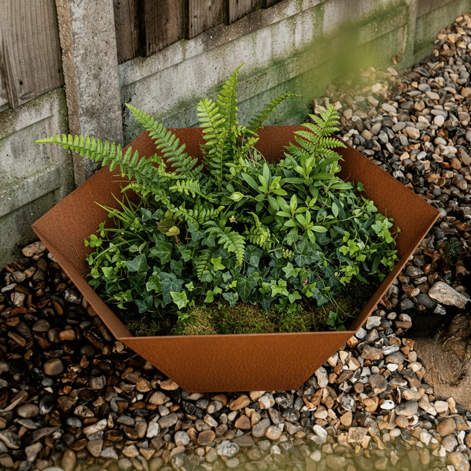 Bellamy Rustic Steel Hexagon Tapered Geometric Planter with Base - Image 2