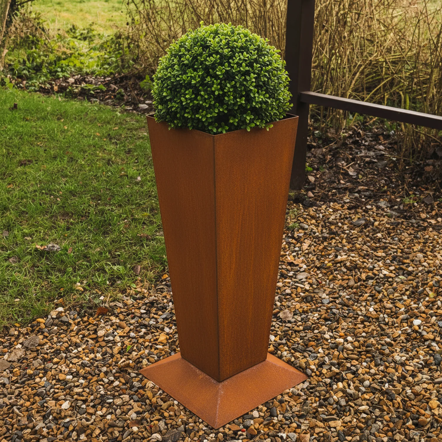 Bellamy Rustic Steel Tapered Pedestal Garden Planter