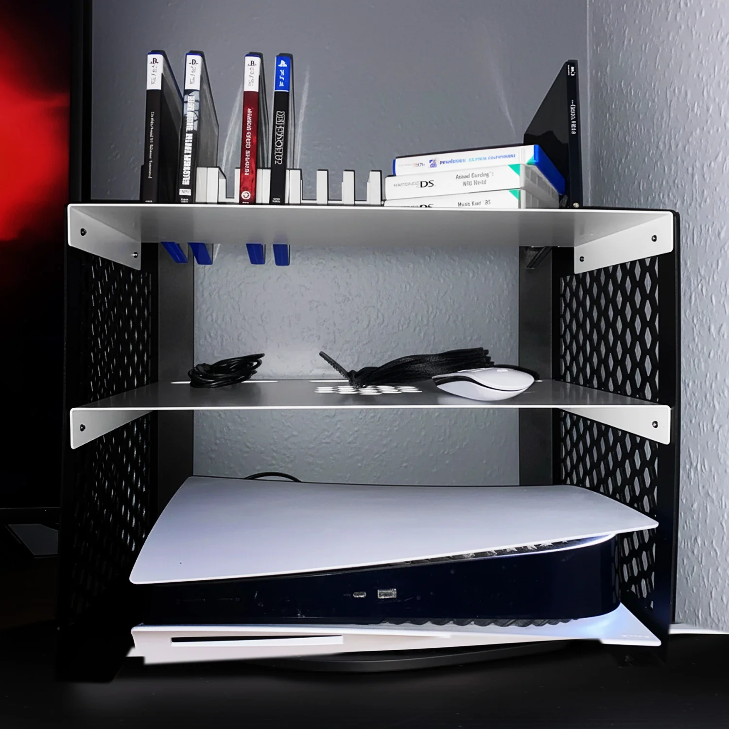 GameShieldz™ Desktop Freestanding Universal Double Games Console Stand & 15-Slot Games Shelf - Image 4