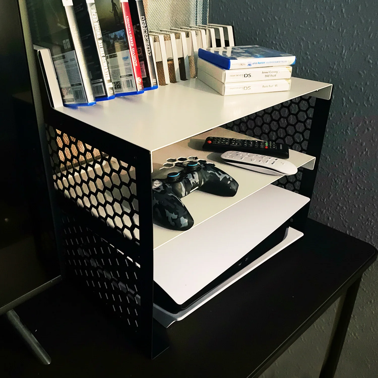GameShieldz™ Desktop Freestanding Universal Double Games Console Stand & 15-Slot Games Shelf - Image 7