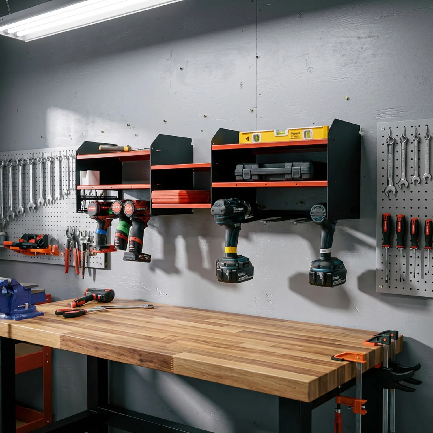 MegaMaxx UK™ Wall Mount Ultimate Power Tool Storage Unit - 8-Slot Drill Holder + Consumables Shelving - Image 3