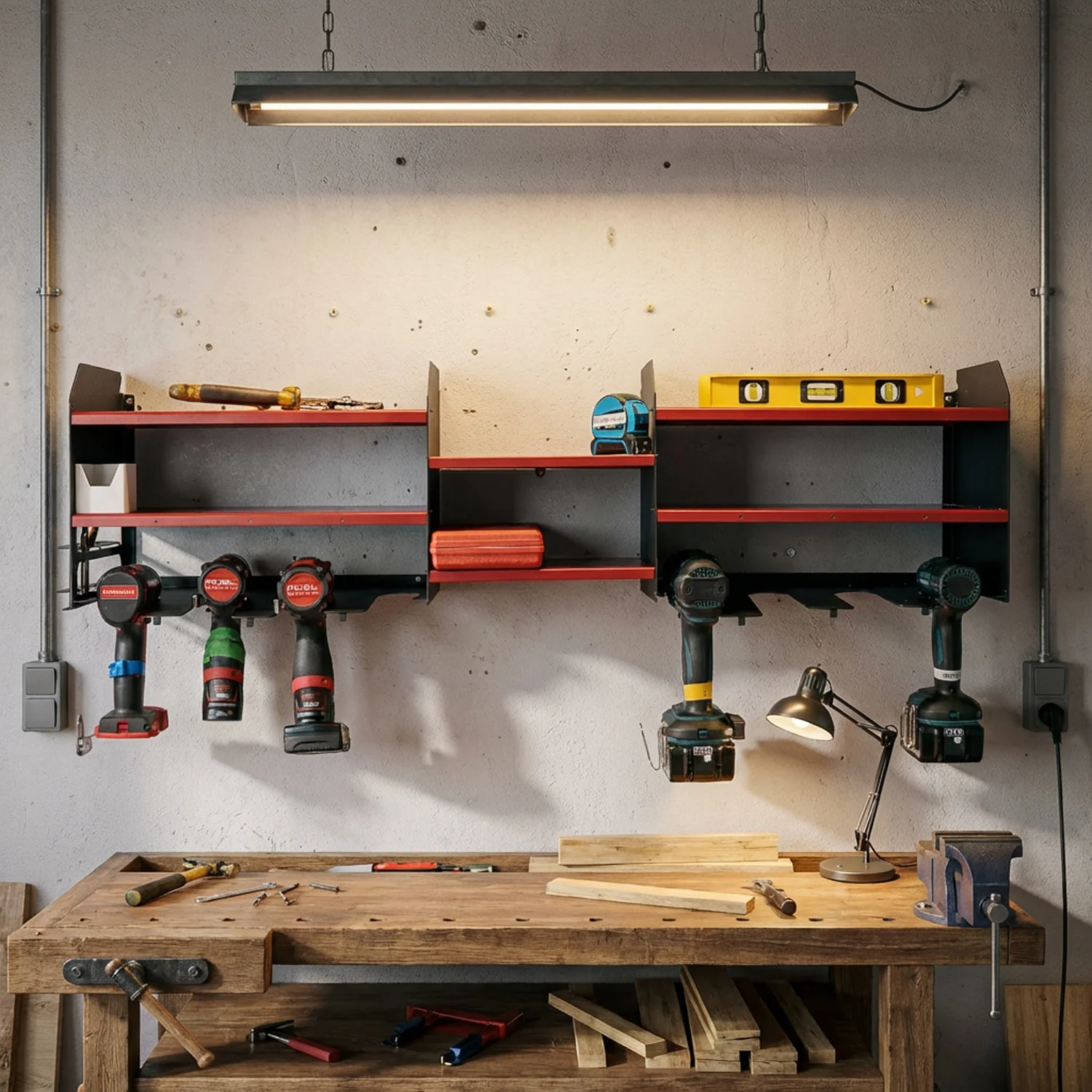 MegaMaxx UK™ Wall Mount Ultimate Power Tool Storage Unit - 8-Slot Drill Holder + Consumables Shelving - Image 8