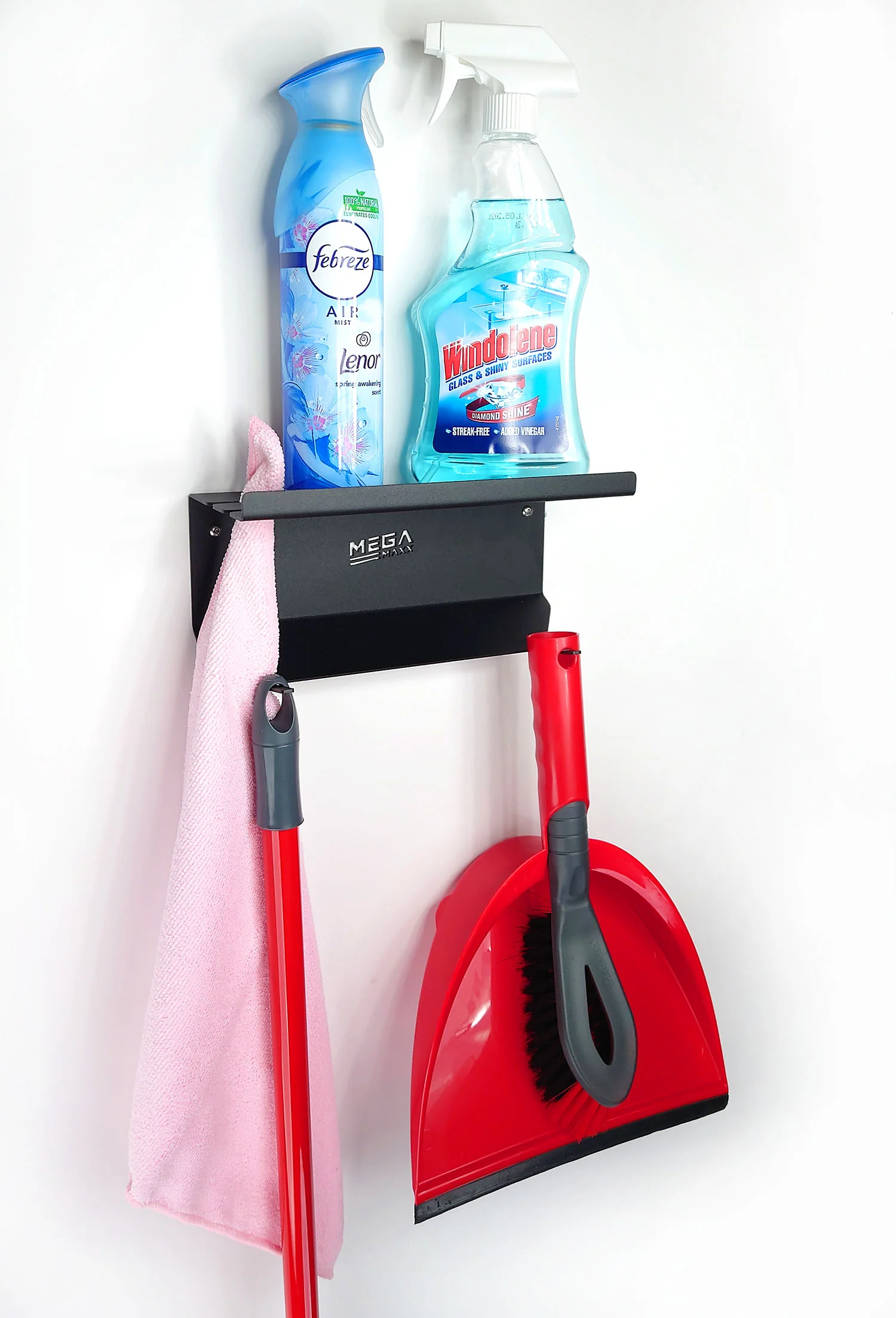 MegaMaxx UK™ Wall Mount Cleaning Supplies Bracket - Mop, Dustpan, Brush & Cloths - Image 12
