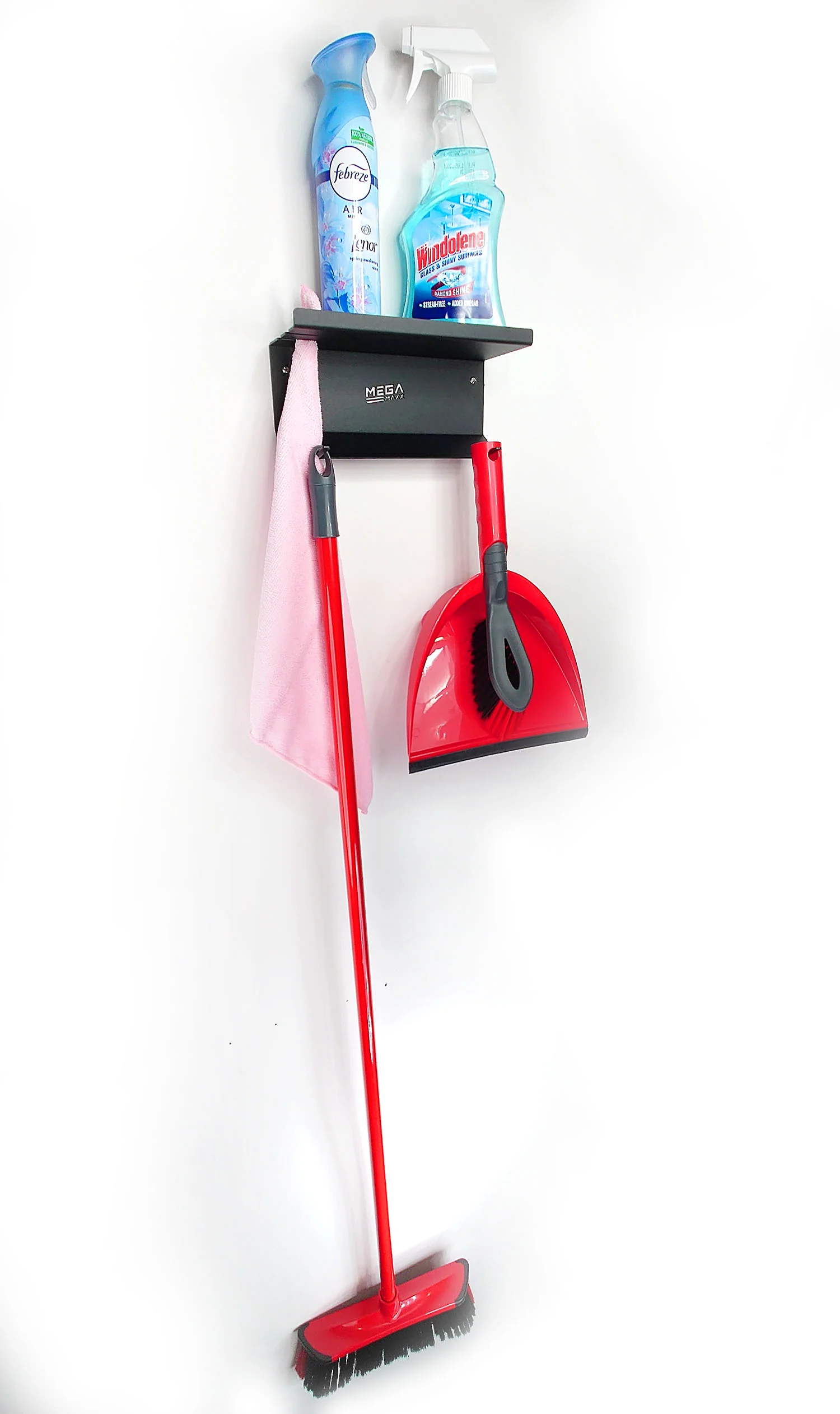 MegaMaxx UK™ Wall Mount Cleaning Supplies Bracket - Mop, Dustpan, Brush & Cloths - Image 6