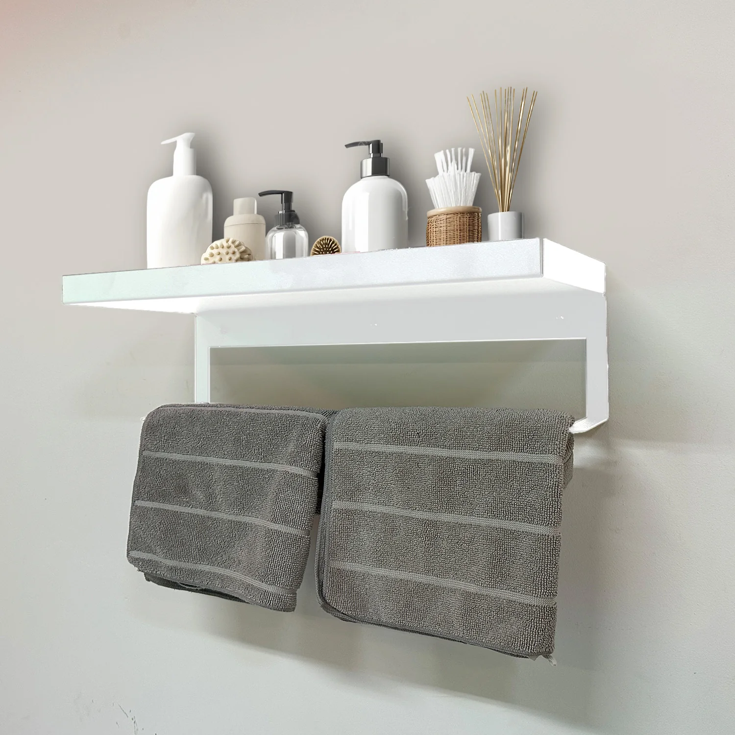 Okunaii™ Large Wall Mount Bathroom Shelf with Towel Hanging Rack - Image 10