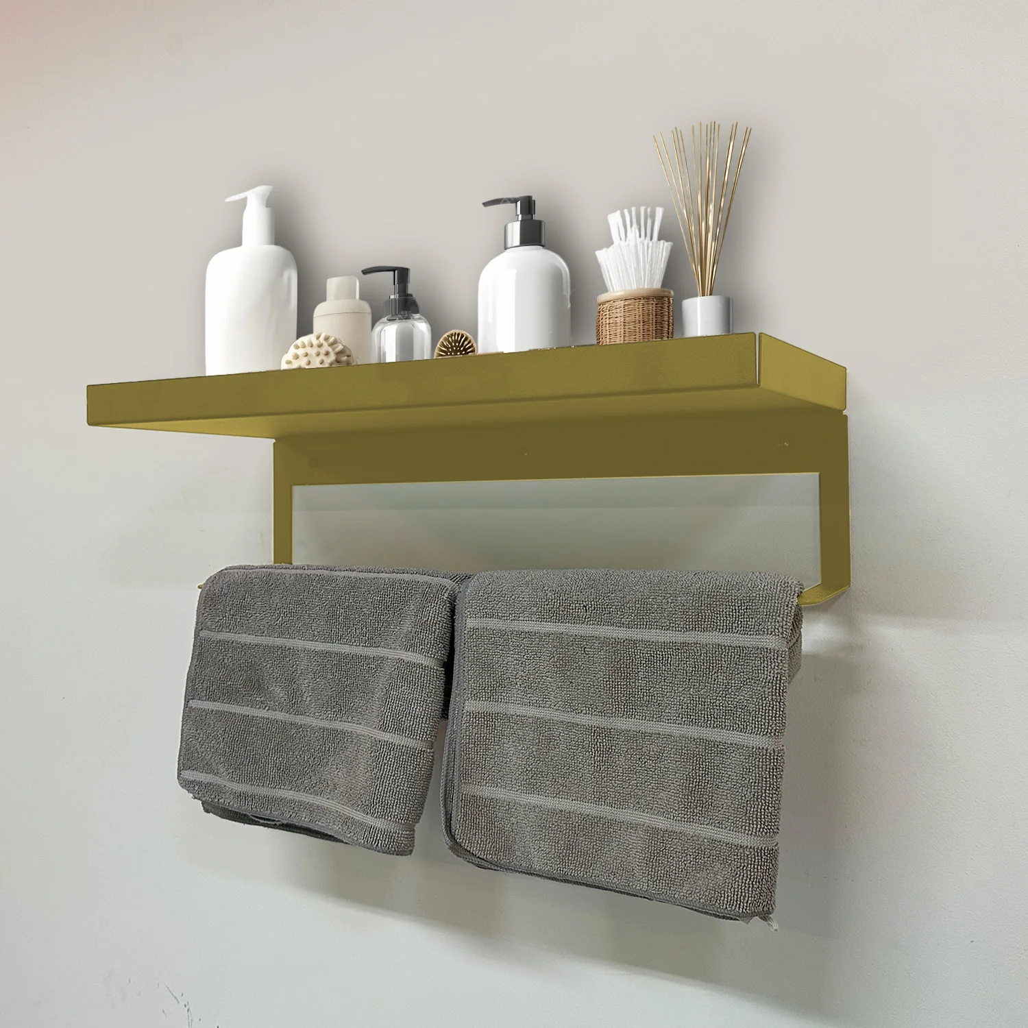 Okunaii™ Large Wall Mount Bathroom Shelf with Towel Hanging Rack - Image 8