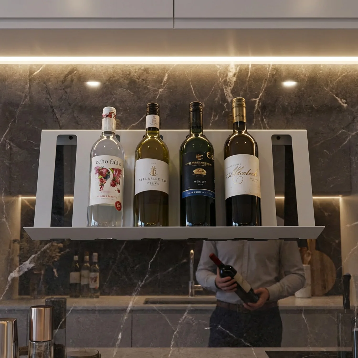 Okunaii™ Wall Mount Open Display 6-Slot Slanted Wine Bottle Shelf - Image 6
