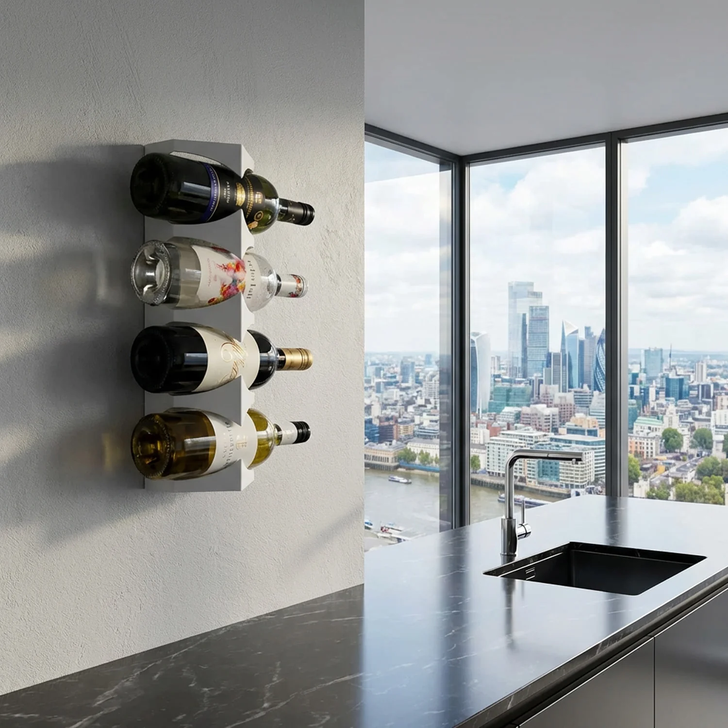 Okunaii™ Wall Mount Contemporary Showcase Wine Rack (4 Bottle Capacity) - Image 2