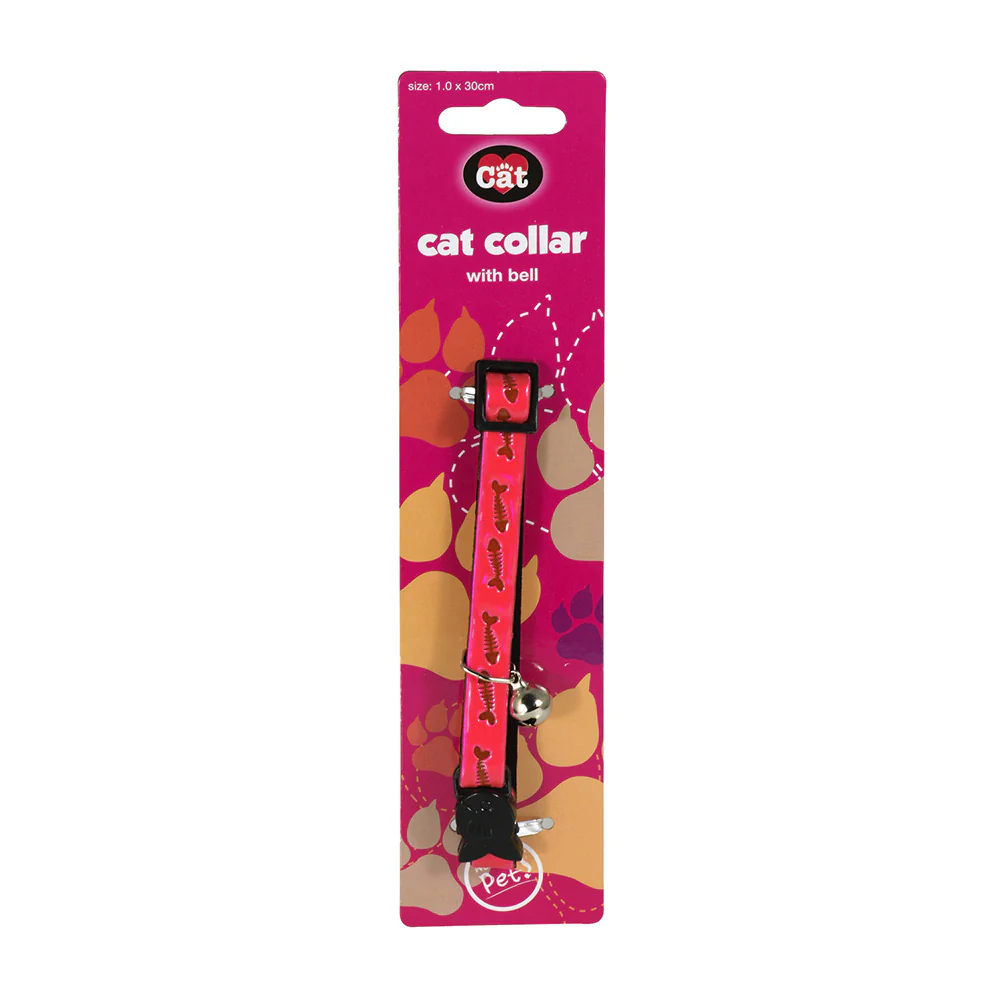 Reflective Cat Collar with Fishbone Pattern & Bell - Image 3