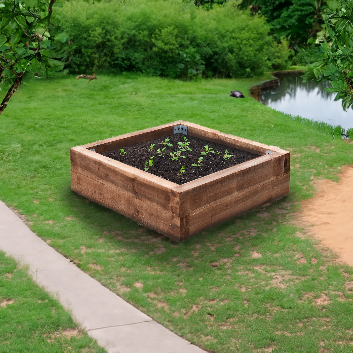 SleeperFit 2-Tier Square Railway Sleeper Planter & Vegetable Patch Installation Kit - Image 3