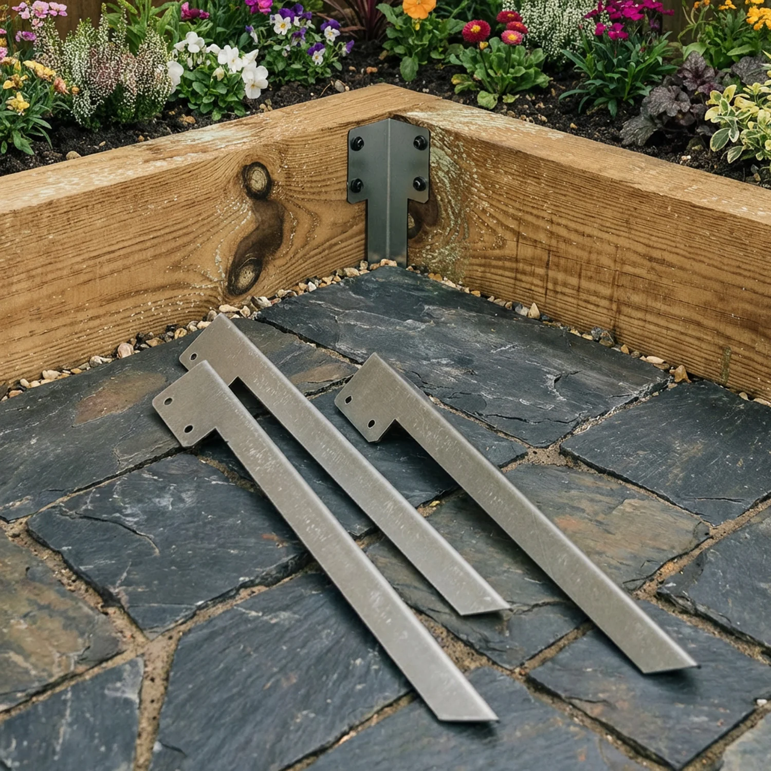 SleeperFit Staked Railway Sleeper Bracket Planter Starter Kit - Corner Brackets, Straight Brackets & Screws - Image 3