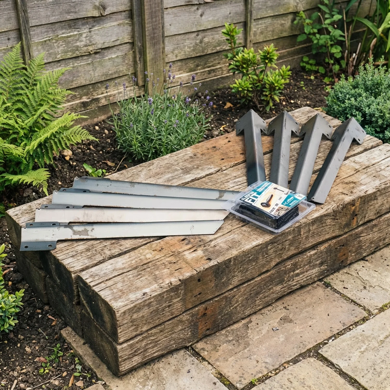 SleeperFit Staked Railway Sleeper Bracket Planter Starter Kit - Corner Brackets, Straight Brackets & Screws - Image 33