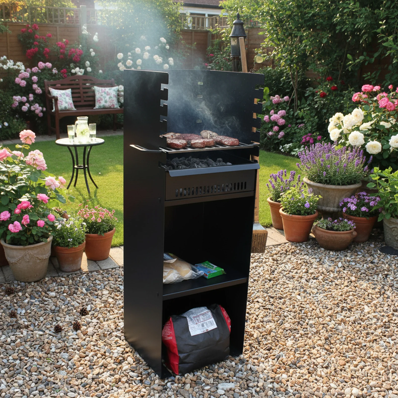 Volcann™ Artus Freestanding Large Garden Charcoal BBQ with Adjustable Grill Height - Image 3